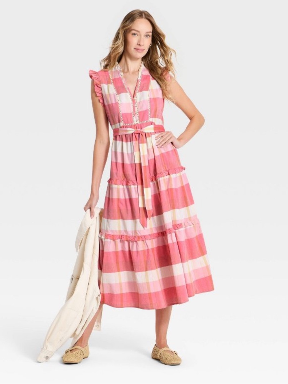Universal Threads Pink Striped Tiered Midi Dress NWT Medium - Picture 3 of 3
